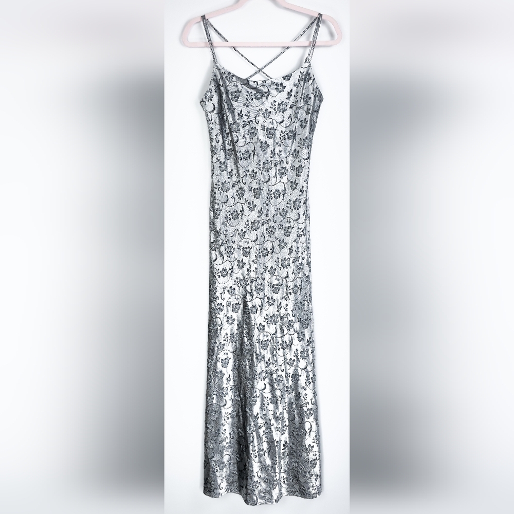90s Style Silver Grey Floral Dress Size S
